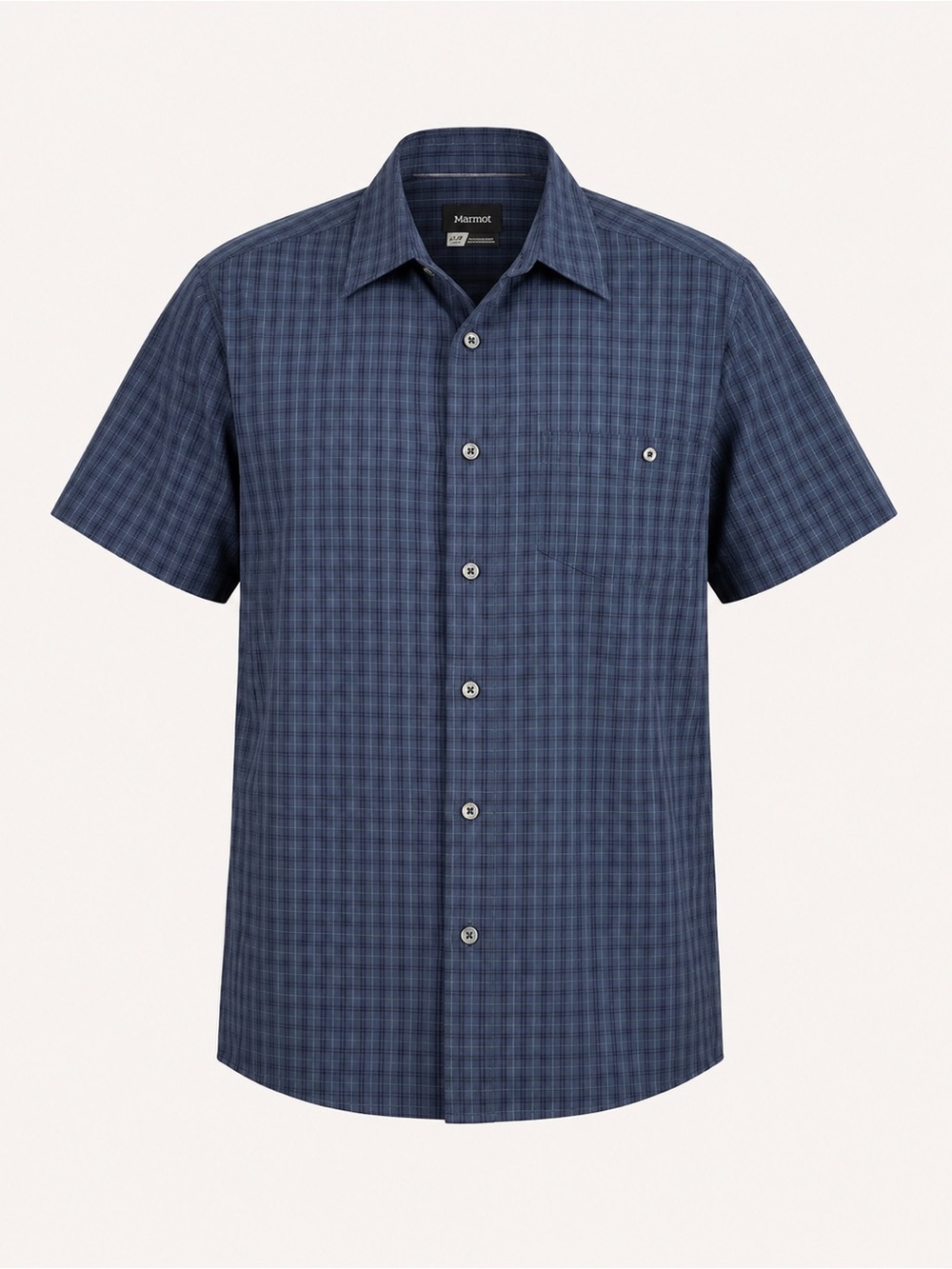 Marmot Plaid Button Up Shirt Navy Large Outdoor Hiking Travel Casual Gorpcore